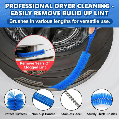 5 Piece Dryer Vent Cleaning Kit With Universal Vacuum Hose Attachment and long lint brushes cleaning dryer lint trap