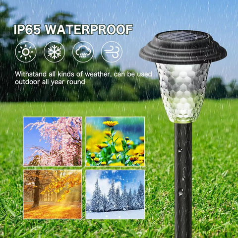 Color Changing Solar Pathway Lights 8 Pack Outdoor Dual Mode Warm White And Colorful LED Garden Path Lights in rainy weather