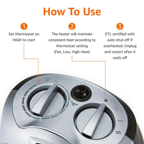 Control panel of Oscillating Ceramic Portable Indoor Space Heater With 1500W Fast Heat 3 Settings 45 Degree Oscillation