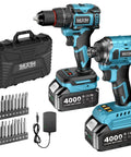 Cordless Drill And Impact Driver Combo Kit For DIY Home Projects With Brushless Motors, 0 To 3250 RPM, 0 To 3450 IPM, 1950 In Lbs Torque, Four Speed Settings, Three Scene Modes, And A Three Eighths Inch Driver Drill, with case and bits