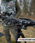 Person holding Beast Mode Crossbow Kit With 405 FPS Power And 195 Lb Draw Weight X Cam System outdoors on tripod
