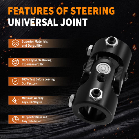 Pro Grade 1 Inch Round Black Steering Universal Joint Shaft For Gearheads with 35 Degree Swing