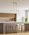 Arched 4 Light Kitchen Island Pendant With Seeded Glass Shades In Cool Brass Finish Above Modern Farmhouse Kitchen Island