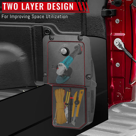 Side view of Lockable Bed Cargo Partition Organizer For Ford Maverick 2022 2023 2024 2025 With 3 Digit Security Code Lock installed