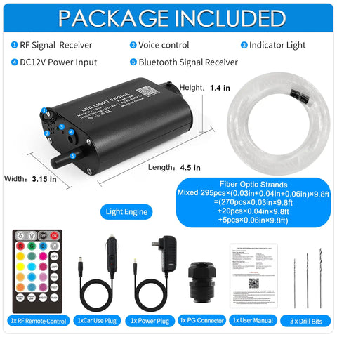 Lit Sound Activated Fiber Optic Starlight Headliner Kit With 9.8 Ft Of Glow 295 Fibers For Car And Home Ceiling Decor Bluetooth App Control And 28 Key RF Remote