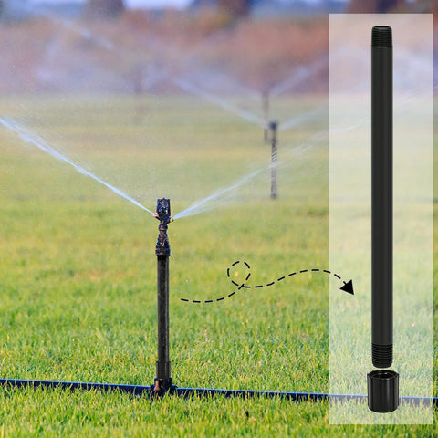 Sprinkler in lawn with 12 Pcs 1/2 Inch MNPT Sprinkler Riser Extensions And 6 Pcs 1/2 Inch Double Female FNPT Connectors visible