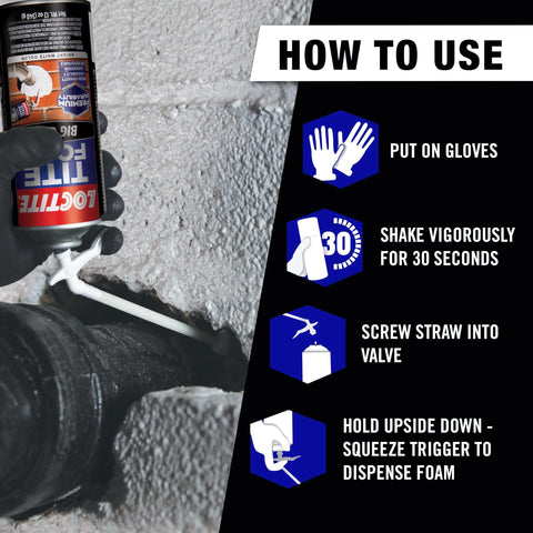 Instructional guide for using Big Gaps Spray Foam Sealant That Expands To Fill And Insulate Up To Three Inches, 12 Fl Oz Can