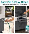 Heavy Duty Portable Evaporative Air Cooler With 12000 CFM Hella Badass Cooling For Large Indoor Outdoor Spaces Sweet Chill With 12 Hour Timer Smart App Remote Control with 39.6 gallon water tank filling.