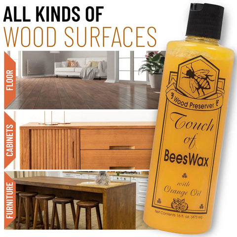 Beeswax Wood Polish And Restorer Bundle For Hardwood Floors, All In One Cleaner And Conditioner Spray With Real Orange Oil, Leaves Shine And Removes Grime, Includes 32 Oz And 16 Oz Bottles displayed with wood surfaces