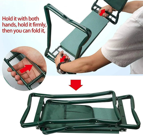Demonstration of how to fold Your Go To Garden Kneeler Seat Folding 2 In 1 Kneeling Chair With Handles And Foam Padded Seat