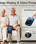 Elderly couple using Cordless Knee Massager for Pain Relief With Four Motors, Five Heat Levels in blue, showing anti-mistouch feature