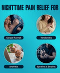Image showing hand pain relief options: carpal tunnel, tendonitis, arthritis, sprains with Nighttime Wrist Brace For Pain Relief From Carpal Tunnel Tendonitis And Arthritis That Fits Both Hands With Palm Cushion Beads And Breathable Soft Fabric For Sleep Easy And All Night Comfort.