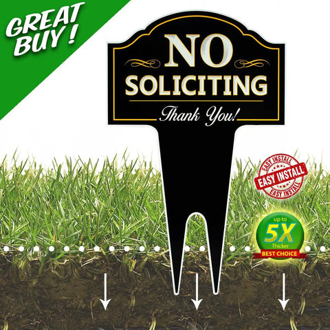 No Soliciting Yard Sign For Home And Business Made From Heavy Duty DiBond Aluminum Weatherproof Outdoor Metal Sign in lawn