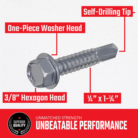 Heavy Duty E Track Self Drilling Screws Built Tough For Metal Framing Solid Zinc Plate Delivers Serious Knockout Grip One Quarter Inch By One Point Two Five Inches Hex Socket Washer Head Packs Twenty Pieces Pro Workhorse Gear