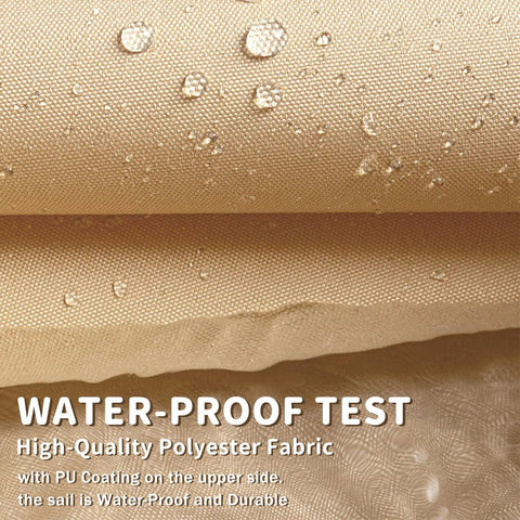 Waterproof Shade Sail 10 By 13 Ft Rectangular Sand Color UV Resistant material with water droplets for outdoor durability