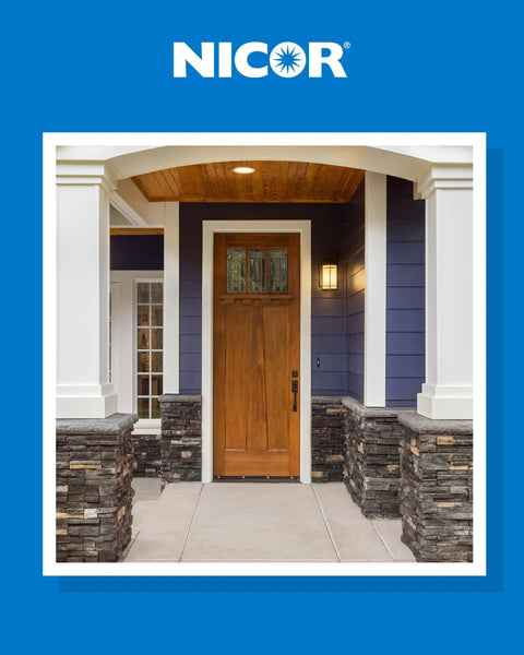 Front view of home entry, showcasing porch design suitable for PrimeChime Plus 2 Electric Doorbell Kit For Home, Dual Button Front And Back.