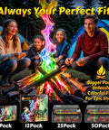 Group enjoying Color Changing Fire Packets for Campfires and Fire Pits 12 Pack Lit Rainbow Flames Safe Wood Compatible