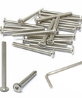 25 Piece 1/4-20 Stainless Steel 304 Hex Socket Flat Head Cap Screws Bolts 2-1/2 Inch Bright Finish Furniture Hardware Kit With Hex Key Spanner