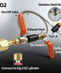 CO2 Refill Adapter for Soda Makers with 24 Inch Stainless Braided Hose, Pressure Gauge and Dual On Off Valves, High Pressure