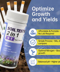 2-In-1 Soil Test Kit For pH And Nitrogen, Real-Time Garden And Lawn Nutrient Tester with strips displayed on soil background.