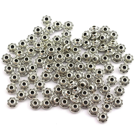 100 Pcs 6 mm Antique Silver Flying Saucer Spacer Beads European Style Metal Beads For Jewelry Making