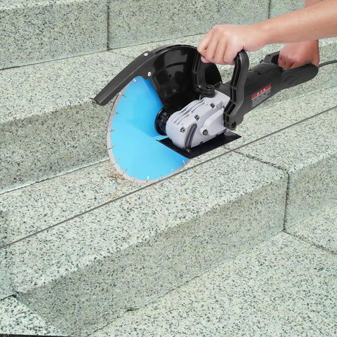 Heavy Duty Electric Concrete Saw Cutter With 3000 Watt Motor And Rugged Ab Diamond Blade cutting concrete steps.