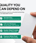 Hand holding a blank white card showcasing features for Bulk Pack Of 700 Blank CR80 PVC ID Cards 30 Mil Thick Dual Sided Badge Cards For Card Printers.