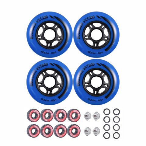 Inline Skate Wheels 80mm 24mm Deep Sea Blue Four Pack With Optional Bearings Spacers And Washers Durable Replacement