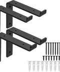 Heavy-Duty Shelf Brackets Set With Lip, Construction-Grade One Quarter Inch Steel, Matte Black Iron Finish, L Brackets, 4-Pack with hardware
