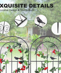 Sturdy 2 Pack Garden Trellis Set, 70.8 Inch Tall Metal Plant Support With Black Powder Coat featuring bird accents and vines.
