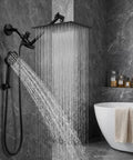 Rainfall Shower Head And Handheld Combo With 11 Inch Extension Arm In Matte Black, 8 Inch Square Rain Head With 9 Settings, Anti Leak Design