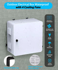 Heavy-Duty 24 X 24 X 12 Inch Galvanized Steel Electrical Junction Box Built Damn Tough With Rock-Solid Double-Layer Spray Coating For Brutal Outdoor Weather And Kick-Ass Wire Management For Pro Jobs, shown mounted outdoors with waterproof features.