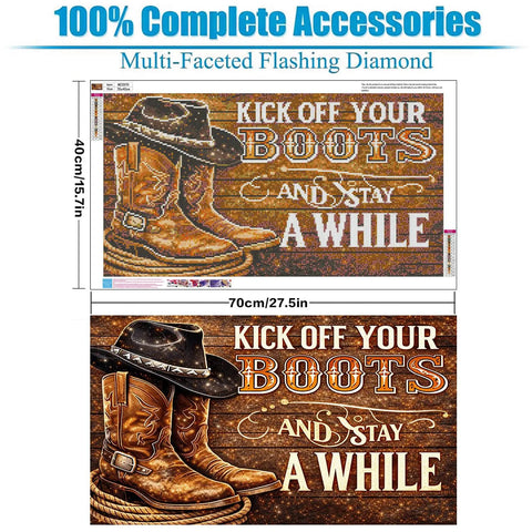 Image of Extra Large Diamond Painting Kit For Adults 5D Full Drill With DMC Codes, featuring a 28x16 inch boot design.