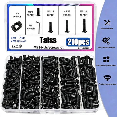 All In One M5 T Nuts And Bolts Kit For 2020 Aluminum Extrusion Hardware with Hammer Head M5 T Slot Nuts and various hex screws