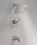 Geist 14 Series Square Bathtub And Shower Faucet Set In Brushed Nickel With Full Spray Shower Head And Handle Easy Install Valve Trim Kit