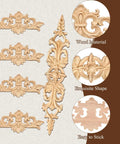 Top Shelf 16 Piece Hand Carved Wood Appliques Set featuring slick unpainted embellishments, showcasing various designs in natural wood.