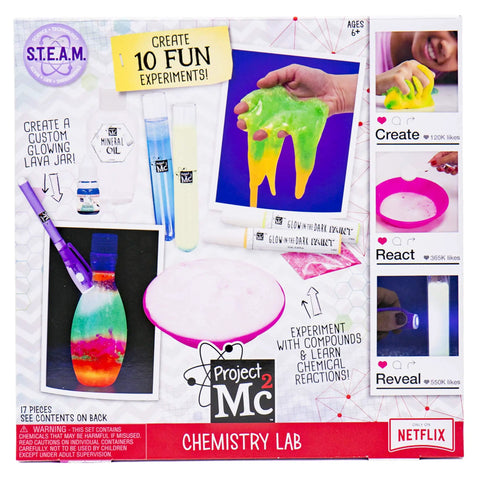 Chemistry Lab Kit For Kids Age 6 And Up At Home STEM Science Experiments box with glow-in-the-dark lava activity shown