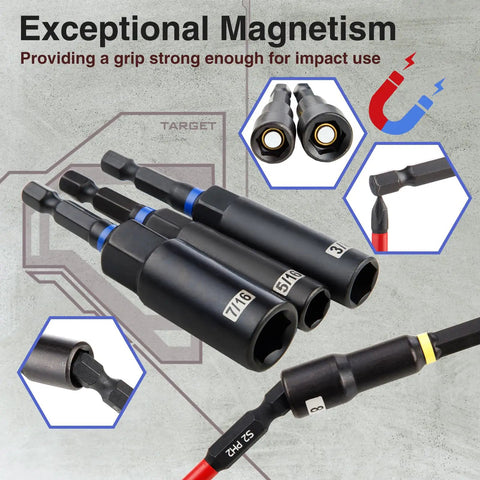 Close-up of All In One 80 Piece Magnetic Impact Nut Driver Kit Pro Grade With Metric And SAE Bits showing magnetism feature.