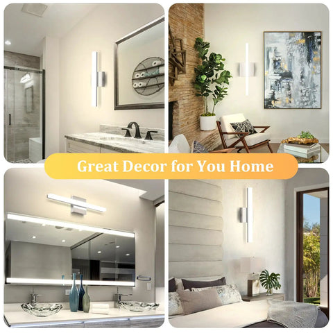 Modern Vanity Light Above Mirror 16 Inch 9W Soft Shadow Free Makeup Friendly Chrome Finish Bathroom Bar Light Natural White 4000K Non Dimmable For Small Spaces in various room settings.