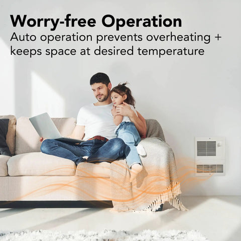 High Capacity Wall Heater With White Grille, 1000 Watts, 120 And 240 Volt, Energy Saving Heating Supplement in living room