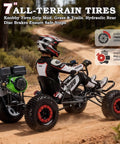 Gas Powered Go Kart With 4 Stroke Engine And CVT, 7 Inch All Terrain Tires, Heavy Duty Steel Frame, rider on dirt trail