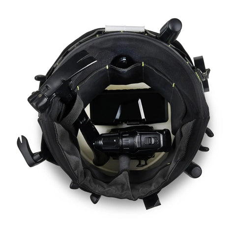Top view of 51 Pocket Bucket Tool Organizer for 5 Gallon Buckets, showing multiple pockets and tools, water resistant material.