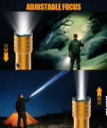 Rechargeable Ultra Bright LED Flashlight With Beast Mode Long Range And Adjustable Focus used outdoors at night