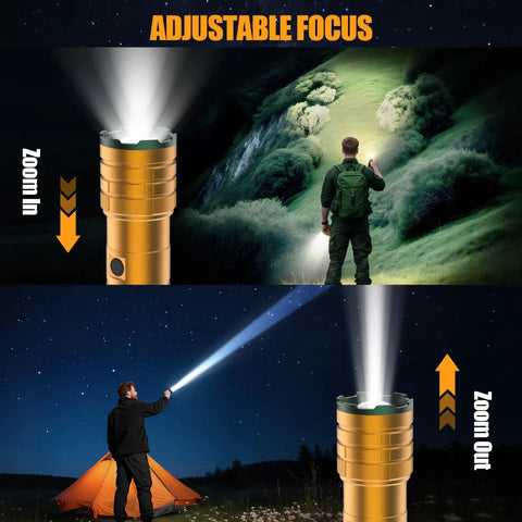 Rechargeable Ultra Bright LED Flashlight With Beast Mode Long Range And Adjustable Focus used outdoors at night