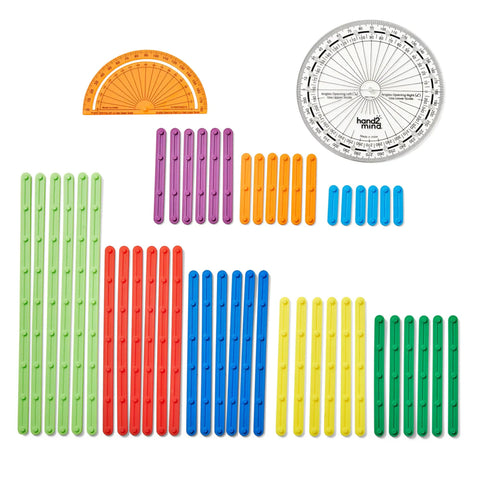 AngLegs Geometry Manipulatives Set With Protractors For Classroom Use, Hands On Angles And Polygons, 8 Adjustable Strips, Montessori Tools