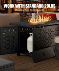 43 Inch Outdoor Gas Fire Pit Table With 50000 BTU Propane Heat Includes Lid And Lava Rock Rectangular Steel Patio Heater Black with open propane tank storage