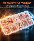 Gold Copper Crush Washers Kit for Cars 200 Piece Metric Assortment storage box with nine sizes on display