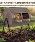 Dual Chamber 37.5 Gallon Rotating Compost Tumbler With Locking Doors No Fuss BPA Free Outdoor Bin For Garden Use