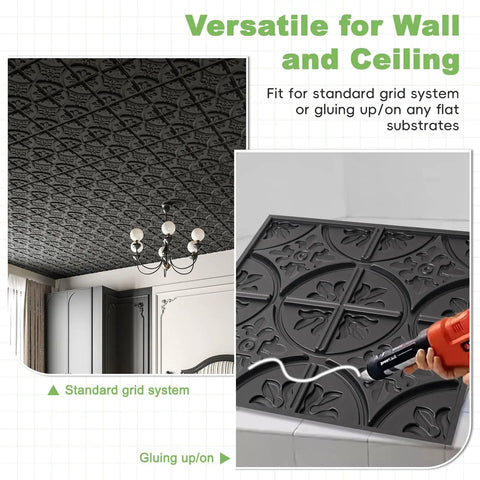 Black 2x2 Drop Ceiling Tiles For Glue Up Install In Standard Fifteen Sixteenth Inch Grids showing installation versatility
