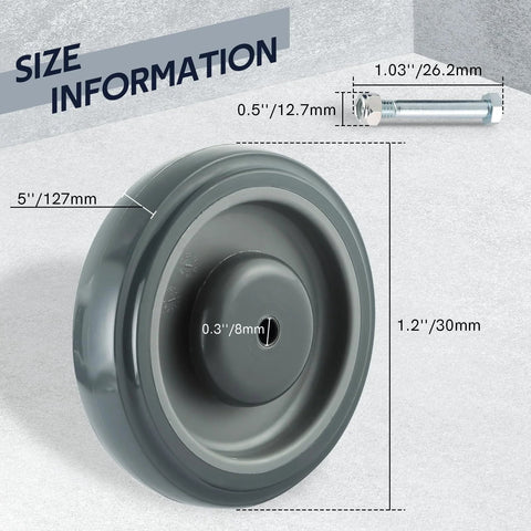 5 Inch Shopping Cart Replacement Wheels Kit 8 Pack With Polyurethane Tread And Stepped And Full Tread Face Caster Wheels Silent Double Ball Bearing Includes Screws 250 Lb Capacity Per Wheel Grey For Grocery And Supermarket Use
